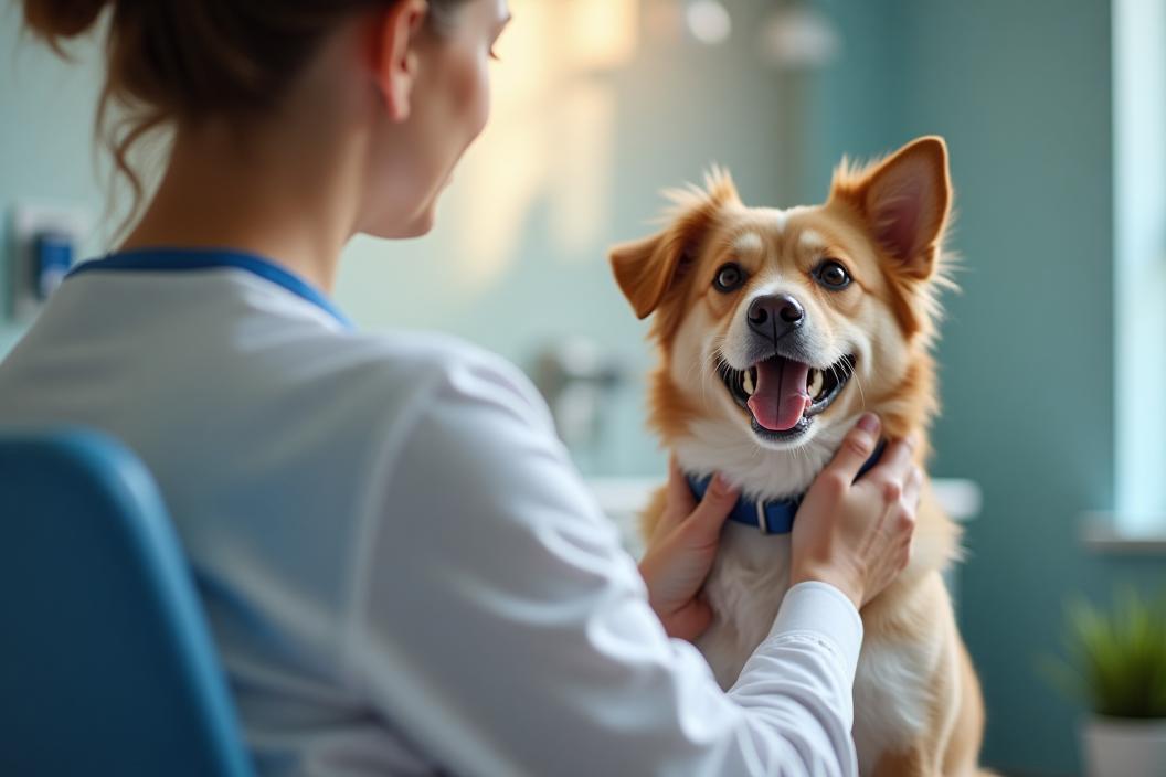Vétérinaire et animal lors d’une consultation en clinique.